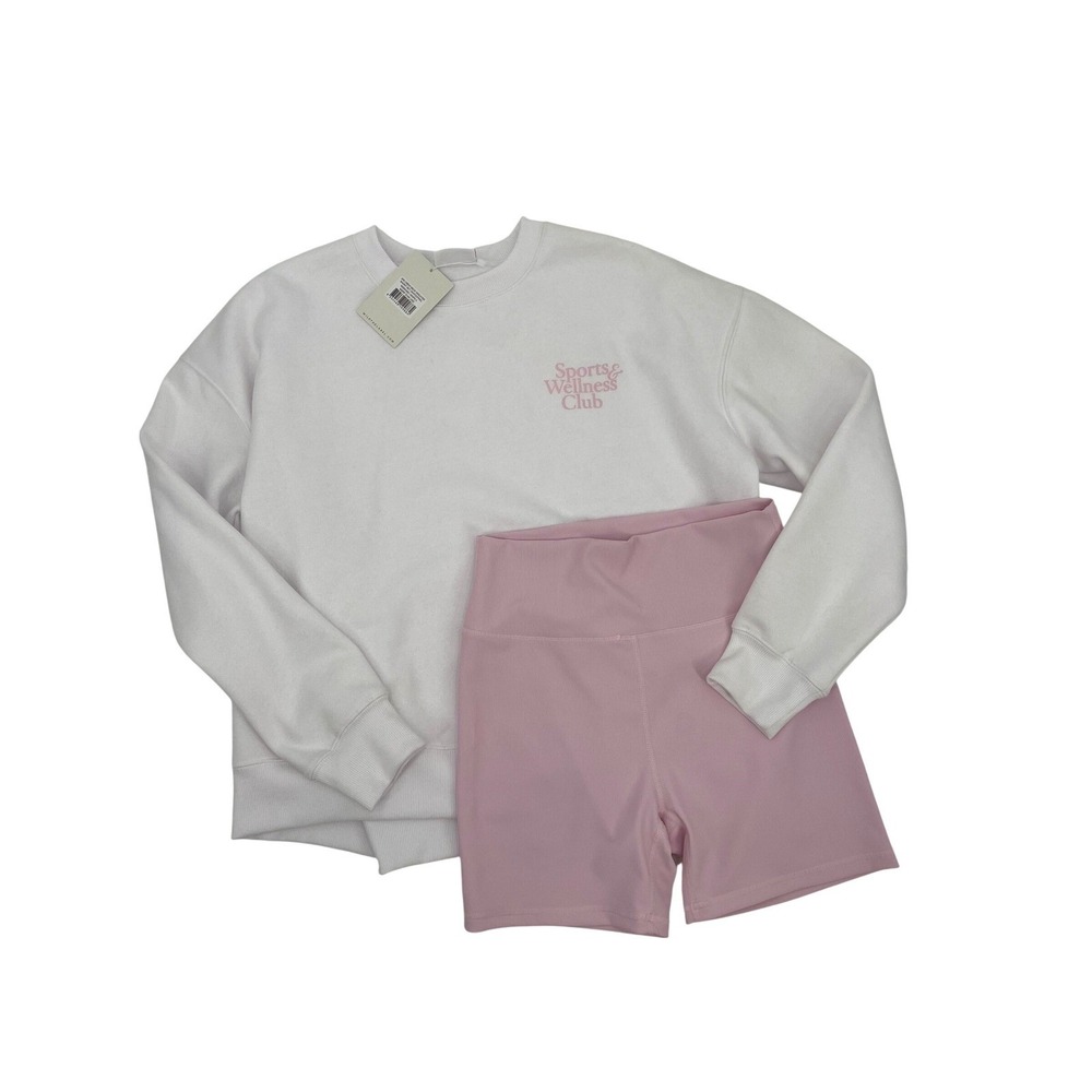 NWT Wilo The Label Sweatshirt Short Set Womens L White Pink Lounge MSRP $148